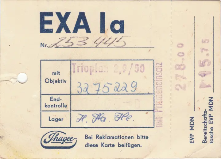 Kaufbeleg. Das Trioplan besitze ich leider nicht.