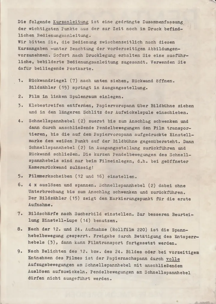 Bedienungsanleitung Pentacon Six - deutsch