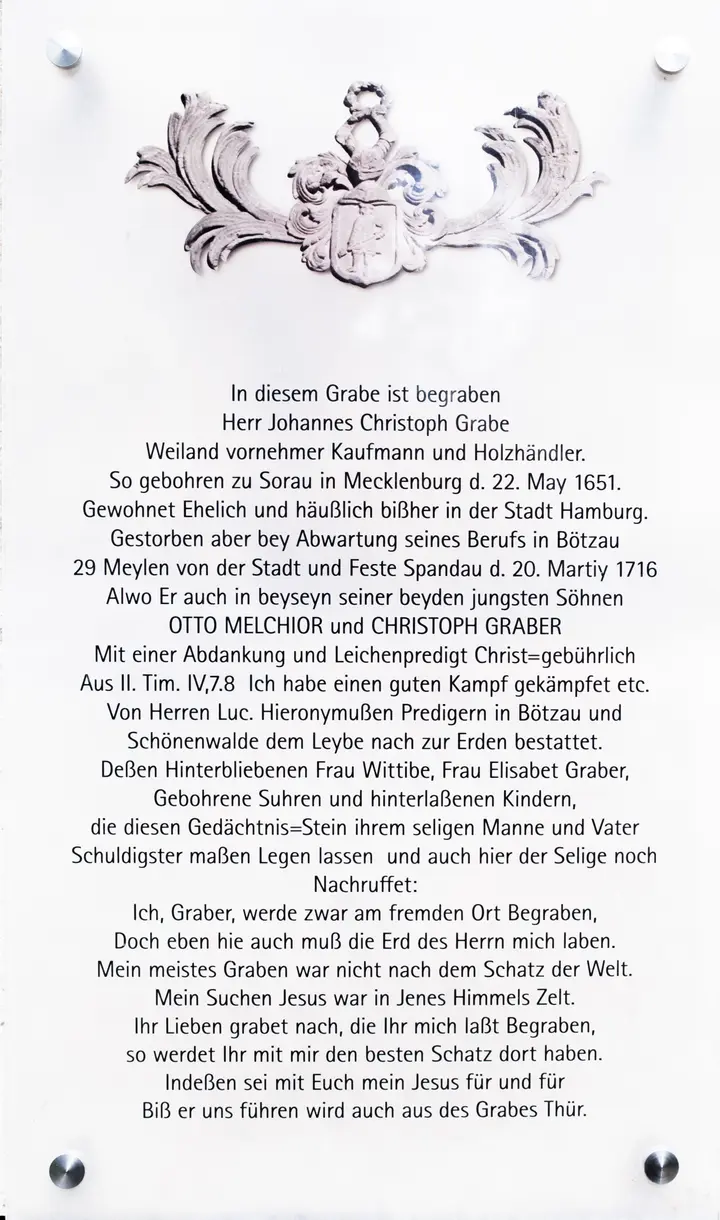 Grabinschrift Herr Grabe Dorfkirche Bötzow