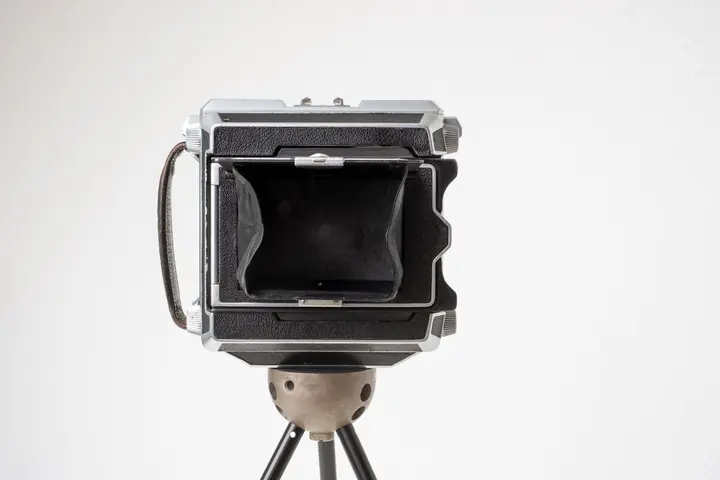 Linhof 6x9 Mattscheibenrückteil, Faltlichtschaft aufgefaltet