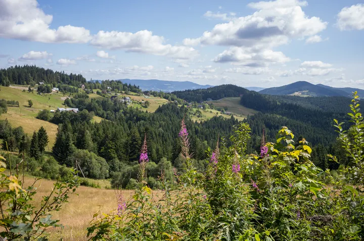 Ortschaften auf den Hügeln beim Mogielica