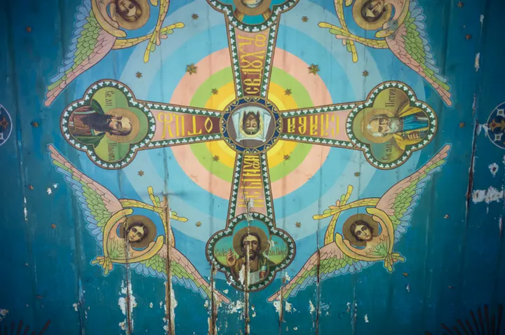Deckenmalerei der lemkischen Holzkirche von Wygnanka