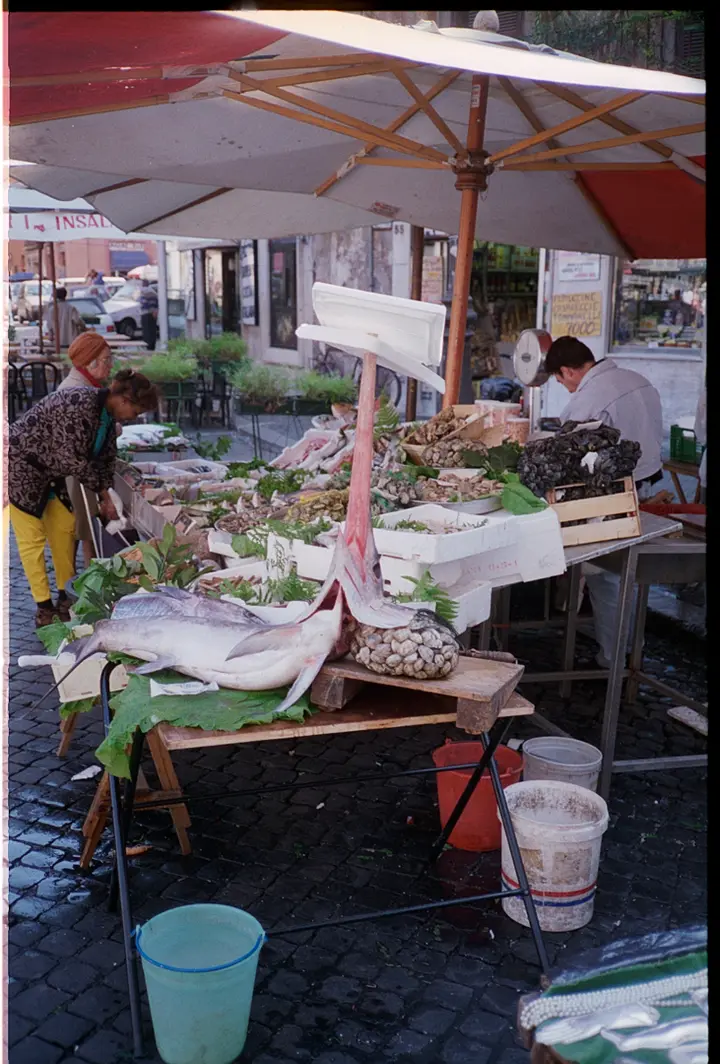 Schwertfisch am dem Campo dei Fiori, Rom, Italien 1994
