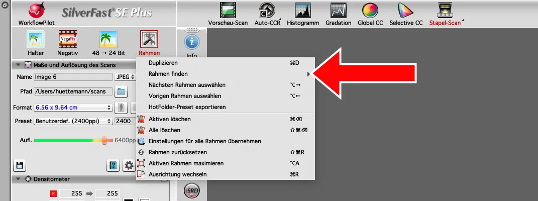 Silverfast - Rahmen erkennen